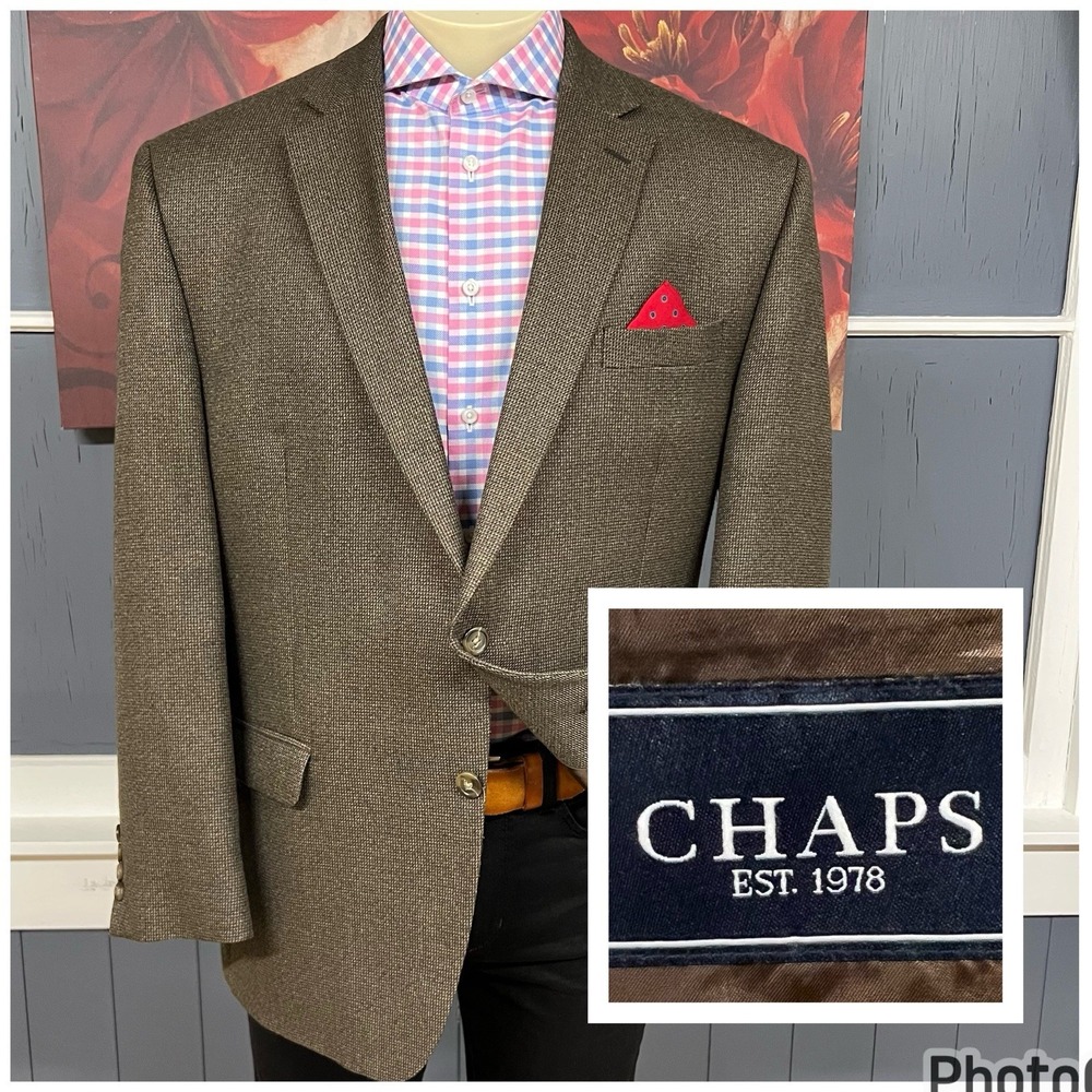 Chaps‎ Blazer Jacket Sport Coat Mens 46R Rayon Polyester Jersey Brown